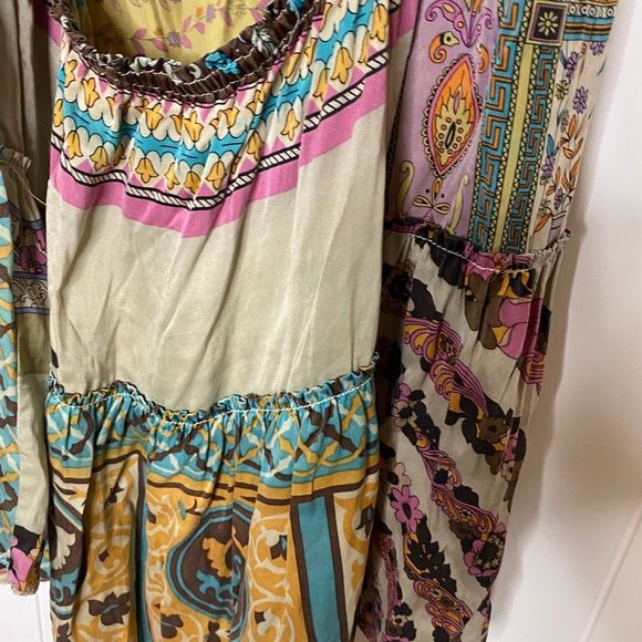 Alice & Trixe Womens Mini Dress Sexy Sleeveless Boho Patchwork Deep Neckline L - Picture 4 of 6